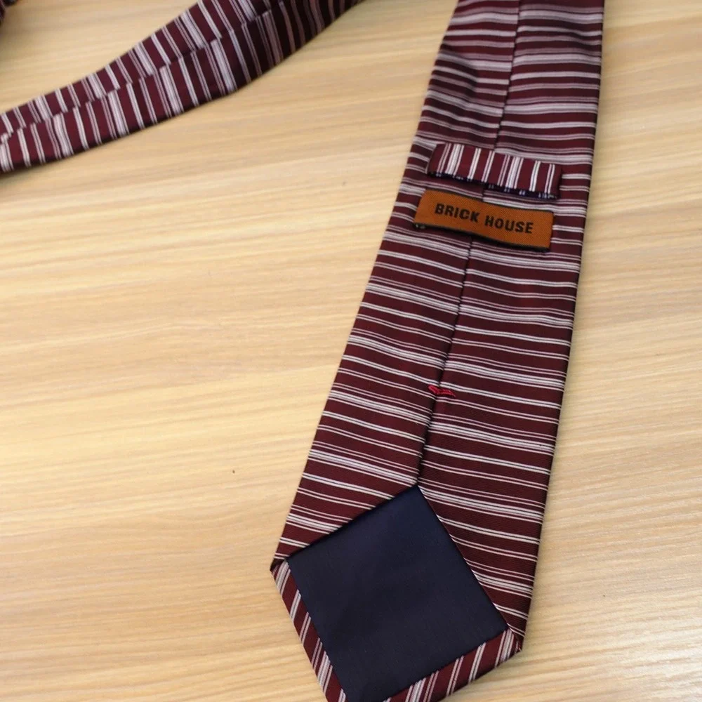 Burgundy Silk Tie Men Red Horizontal Stripe Jacquard BRICK HOUSE Japanese Japan